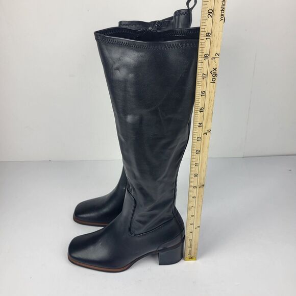 Franco Sarto Figaro Knee High Heeled Stretch Faux leather Black Boot Size 9.5M - Picture 3 of 16